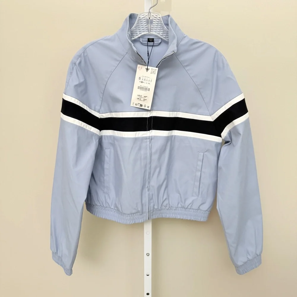 Zara JACKET WITH CONTRASTING STRIPES - Blue / Gray size S new with tags - Picture 4 of 5